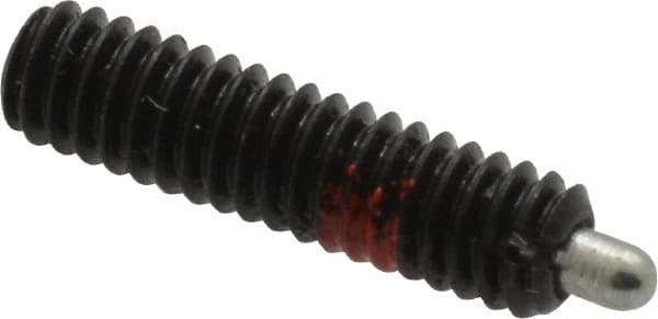 Jergens - 8-32, 5/8" Thread Length, 3/32" Plunger Projection, Steel Threaded Spring Plunger - 0.07" Max Plunger Diam, 5/8" Plunger Length, 0.7 Lb Init End Force, 2.3 Lb Final End Force, 5/64" Hex - Benchmark Tooling