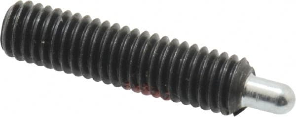 Jergens - 10-32, 3/4" Thread Length, 1/8" Plunger Projection, Steel Threaded Spring Plunger - 0.093" Max Plunger Diam, 3/4" Plunger Length, 1.3 Lb Init End Force, 2.7 Lb Final End Force, 3/32" Hex - Benchmark Tooling