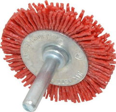 Value Collection - 2" OD, 1/4" Shank Diam, Crimped Nylon Wheel Brush - 1/4" Face Width, 5/16" Trim Length, 4,500 RPM - Benchmark Tooling