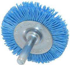 Value Collection - 2" OD, 1/4" Shank Diam, Crimped Nylon Wheel Brush - 1/4" Face Width, 5/16" Trim Length, 4,500 RPM - Benchmark Tooling