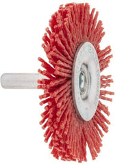 Value Collection - 2-3/8" OD, 1/4" Shank Diam, Crimped Nylon Wheel Brush - 1/4" Face Width, 5/16" Trim Length, 4,500 RPM - Benchmark Tooling