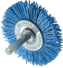 Value Collection - 2-3/8" OD, 1/4" Shank Diam, Crimped Nylon Wheel Brush - 1/4" Face Width, 5/16" Trim Length, 4,500 RPM - Benchmark Tooling