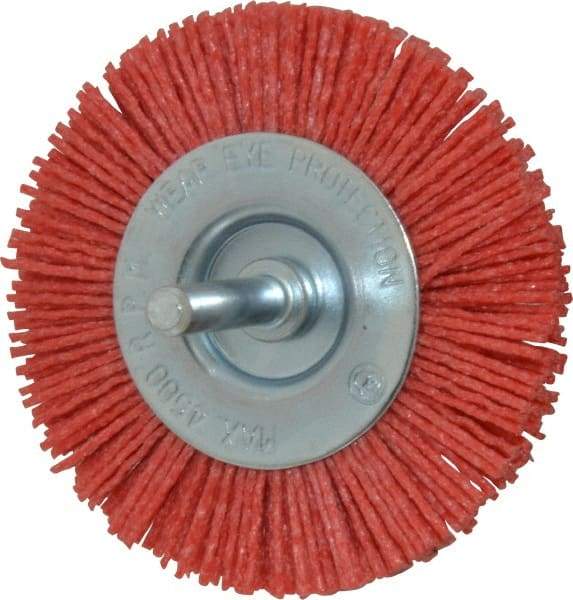 Value Collection - 3" OD, 1/4" Shank Diam, Crimped Nylon Wheel Brush - 1/4" Face Width, 5/16" Trim Length, 4,500 RPM - Benchmark Tooling