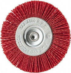 Value Collection - 4" OD, 1/4" Shank Diam, Crimped Nylon Wheel Brush - 1/4" Face Width, 5/16" Trim Length, 4,500 RPM - Benchmark Tooling