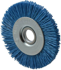 Value Collection - 3" OD, 1/2" Shank Diam, 1/2" Arbor Hole, Crimped Nylon Wheel Brush - 3/8" Face Width, 5/16" Trim Length, 4,500 RPM - Benchmark Tooling