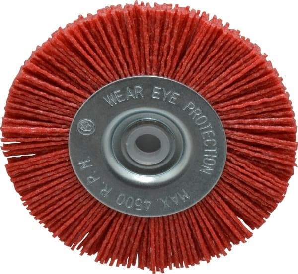 Value Collection - 4" OD, 1/2" Shank Diam, 1/2" Arbor Hole, Crimped Nylon Wheel Brush - 1/2" Face Width, 5/16" Trim Length, 4,500 RPM - Benchmark Tooling