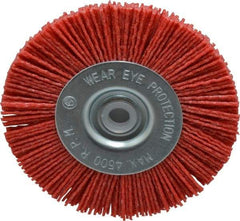 Value Collection - 4" OD, 1/2" Shank Diam, 1/2" Arbor Hole, Crimped Nylon Wheel Brush - 1/2" Face Width, 5/16" Trim Length, 4,500 RPM - Benchmark Tooling