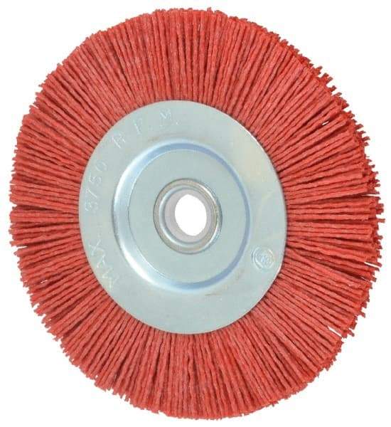 Value Collection - 5" OD, 5/8" Shank Diam, 5/8" Arbor Hole, Crimped Nylon Wheel Brush - 5/16" Face Width, 5/16" Trim Length, 3,750 RPM - Benchmark Tooling