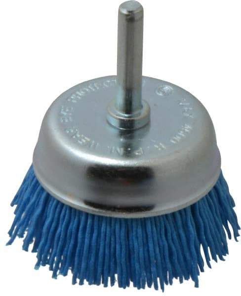 Value Collection - 2" Diam, 1/4" Hole Size Straight Wire Nylon Cup Brush - Fine Grade, 4,500 Max RPM - Benchmark Tooling