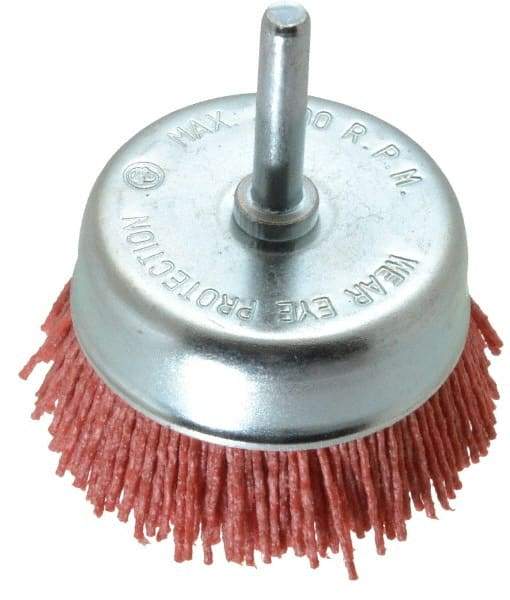 Value Collection - 3" Diam, 1/4" Hole Size Straight Wire Nylon Cup Brush - Coarse Grade, 4,500 Max RPM - Benchmark Tooling