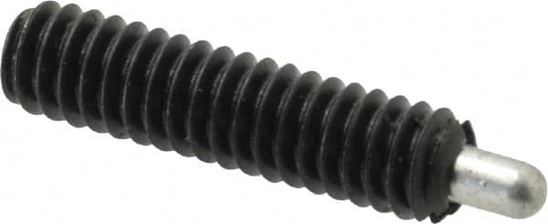 Jergens - 1/4-20, 1" Thread Length, 3/16" Plunger Projection, Steel Threaded Spring Plunger - 0.119" Max Plunger Diam, 1" Plunger Length, 1 Lb Init End Force, 4 Lb Final End Force, 1/8" Hex - Benchmark Tooling