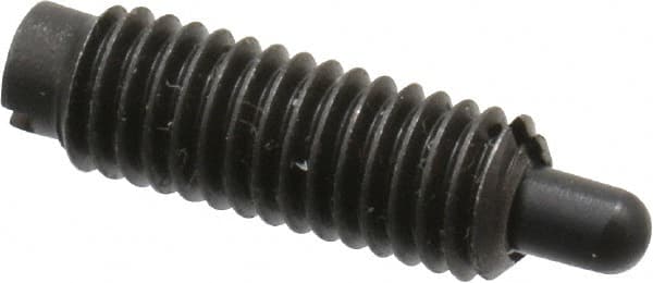 Jergens - 10-32, 9/16" Thread Length, 1/8" Plunger Projection, Steel Threaded Spring Plunger - 0.093" Max Plunger Diam, 9/16" Plunger Length, 0.5 Lb Init End Force, 5 Lb Final End Force - Benchmark Tooling