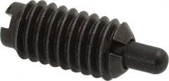 Jergens - 5/16-18, 5/8" Thread Length, 3/16" Plunger Projection, Steel Threaded Spring Plunger - 0.135" Max Plunger Diam, 5/8" Plunger Length, 0.5 Lb Init End Force, 10 Lb Final End Force - Benchmark Tooling