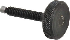 Jergens - 1/4-20 Knurled Shoulderless Swivel Pad Tip Grade 1215 Steel Thumb Screw - 1-13/16" OAL, 1" Head Diam x 5/16" Head Height, Black Oxide Finish - Benchmark Tooling