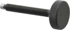 Jergens - 5/16-18 Knurled Shoulderless Swivel Pad Tip Grade 1215 Steel Thumb Screw - 2-7/8" OAL, 1-1/8" Head Diam x 3/8" Head Height, Black Oxide Finish - Benchmark Tooling