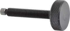 Jergens - 3/8-16 Knurled Shoulderless Swivel Pad Tip Grade 1215 Steel Thumb Screw - 2-15/16" OAL, 1-1/4" Head Diam x 7/16" Head Height, Black Oxide Finish - Benchmark Tooling