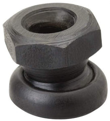 Jergens - 1/4-20, 9/16" Pad Diam, Uncoated Bottom, Steel Toggle Pad - 1/2" OAL, 1/2" Width Across Flats, Black Oxide Coated, Grade 4140, 6° Swivel Angle - Benchmark Tooling