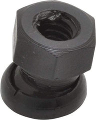 Jergens - 5/16-18, 5/8" Pad Diam, Uncoated Bottom, Steel Toggle Pad - 11/16" OAL, 9/16" Width Across Flats, Black Oxide Coated, Grade 4140, 6° Swivel Angle - Benchmark Tooling