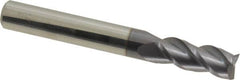 Accupro - 5/16", 3/4" LOC, 5/16" Shank Diam, 2-1/2" OAL, 3 Flute, Solid Carbide Square End Mill - Single End, AlTiN Finish, Spiral Flute, 40° Helix, Centercutting, Right Hand Cut, Right Hand Flute - Benchmark Tooling
