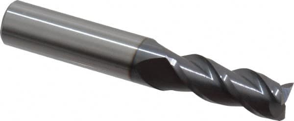 Accupro - 25/64", 1" LOC, 7/16" Shank Diam, 2-3/4" OAL, 3 Flute, Solid Carbide Square End Mill - Single End, AlTiN Finish, Spiral Flute, 40° Helix, Centercutting, Right Hand Cut, Right Hand Flute - Benchmark Tooling