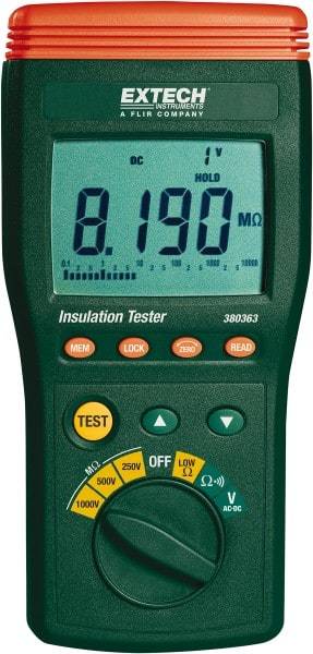 Extech - Digital LCD Display, 10,000 Megohm Electrical Insulation Resistance Tester & Megohmmeter - 1,000 VAC Max Test Voltage, Powered by 1.5V AA Battery - Benchmark Tooling