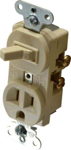 Pass & Seymour - 1 Pole, 120/125 Volt, 15 Amp, 1 Outlet, Flush Mounted, Self Grounding, Tamper Resistant Combination Outlet and Switch - 5-15R Configuration, 1 Switch, Side Wiring, UL Listed 20 498 Standard - Benchmark Tooling