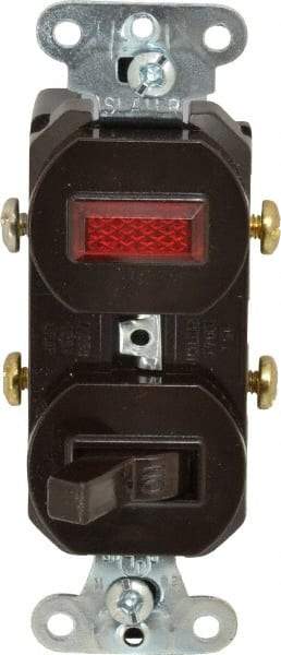 Pass & Seymour - 1 Pole, 120/125 VAC, 15 Amp, Flush Mounted, Ungrounded, Tamper Resistant Combination Switch with Pilot Light - NonNEMA Configuration, 1 Switch, Side Wiring, UL Listed 20 498 Standard - Benchmark Tooling