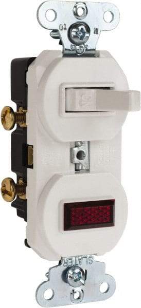 Pass & Seymour - 1 Pole, 120/125 VAC, 15 Amp, Flush Mounted, Ungrounded, Tamper Resistant Combination Switch with Pilot Light - NonNEMA Configuration, 1 Switch, Side Wiring, UL Listed 20 498 Standard - Benchmark Tooling