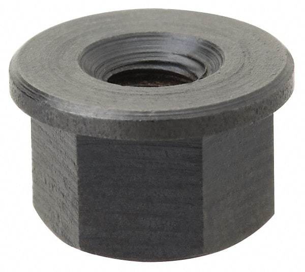 Jergens - 1-1/8 - 7, 2-1/4" Flange Diam, 1-3/8" High, 1-13/16" Across Flats, Flange Nut - Grade Low Carbon Steel Steel, Black Oxide Finish, 1/4" Flange Height, TCMA - Benchmark Tooling