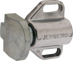 Jergens - 2" Body Width x 1-3/8" Body Len, 1/4" Stroke Len, 1-1/2" Btw Mt Hole Ctrs, Tang Square Spring Locating Stop - 32 Lb Mid End Force, 1-1/4" Stop Head Width x 1-1/2" Stop Head Height - Benchmark Tooling