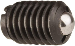 Jergens - 1/2-13, 0.281" Ball Diam, 3/4" Body Length, 0.072" Max Ball Reach, Threaded Ball Plunger - Steel Body, Stainless Steel Ball, 6 Lb Initial End Force, 30 Lb Final End Force, Locking Element - Benchmark Tooling