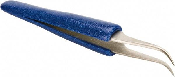 Aven - 4-1/2" OAL 7-SA Ergonomic Cushion Grip Tweezers - Curved, Super-Fine, Pointed Tips - Benchmark Tooling