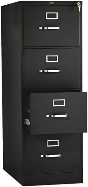 Hon - 15" Wide x 52" High x 26-1/2" Deep, 4 Drawer Vertical File with Lock - Steel, Black - Benchmark Tooling