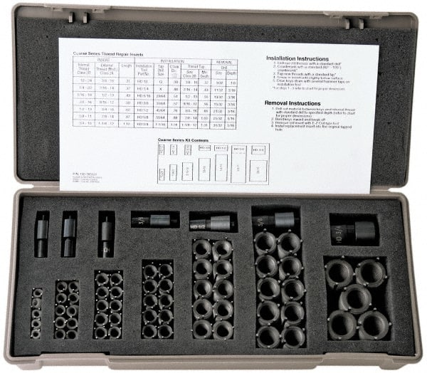 Jergens - 77 Inserts, 1/4-20, 5/16-18, 3/8-16, 7/16-14, 1/2-13, 9/16-12, 5/8-11, 3/4-10, 7/8-9, 1-8 UNC Stainless Steel Keylocking Insert Thread Repair Kit - Exact Industrial Supply