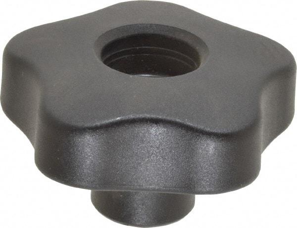 Elesa - 2.48" Head Diam, 5 Point Lobed Knob - 3/8-16 Hole, Thermoplastic, Black - Benchmark Tooling