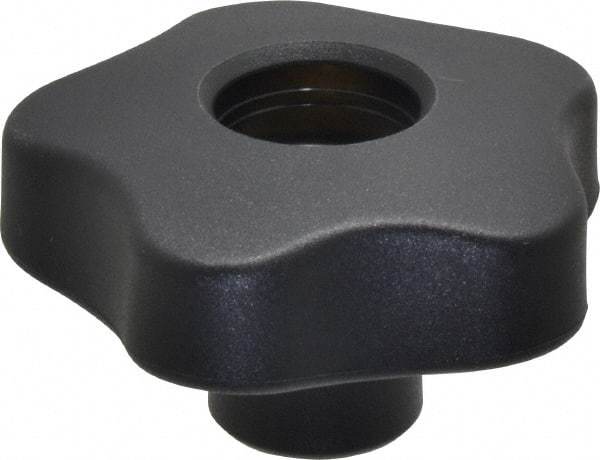 Elesa - 2.48" Head Diam, 5 Point Lobed Knob - 1/2-13 Hole, Thermoplastic, Black - Benchmark Tooling