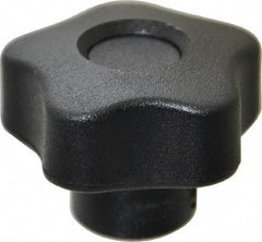 Elesa - 1.26" Head Diam, 5 Point Lobed Knob - 1/4" Hole, Thermoplastic, Black - Benchmark Tooling