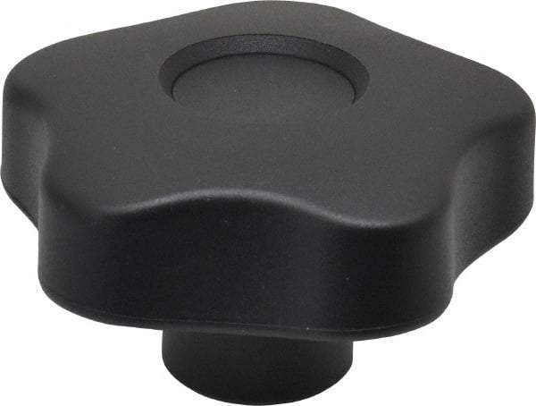 Elesa - 2.48" Head Diam, 5 Point Lobed Knob - 3/8-16 Hole, Thermoplastic, Black - Benchmark Tooling