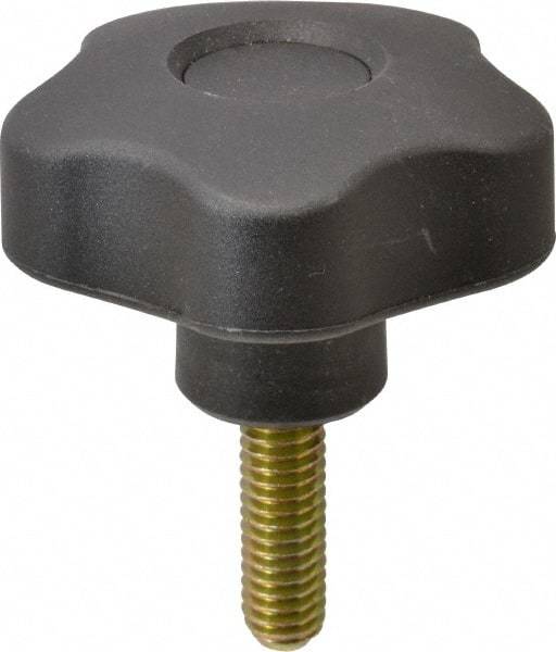 Elesa - 1.97" Head Diam, 5 Point Lobed Knob - 5/16-18 Stem, Thermoplastic, Black - Benchmark Tooling