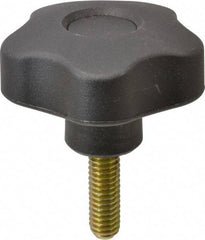 Elesa - 1.97" Head Diam, 5 Point Lobed Knob - 5/16-18 Stem, Thermoplastic, Black - Benchmark Tooling