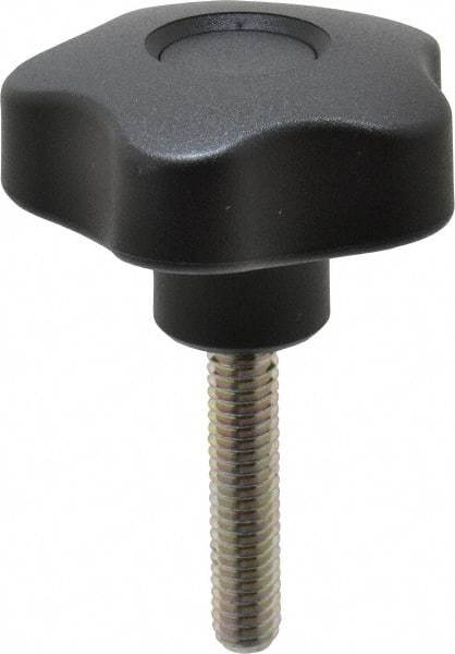 Elesa - 1.97" Head Diam, 5 Point Lobed Knob - 5/16-18 Stem, Thermoplastic, Black - Benchmark Tooling