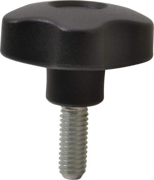 Elesa - 1.97" Head Diam, 5 Point Lobed Knob - 3/8-16 Stem, Thermoplastic, Black - Benchmark Tooling
