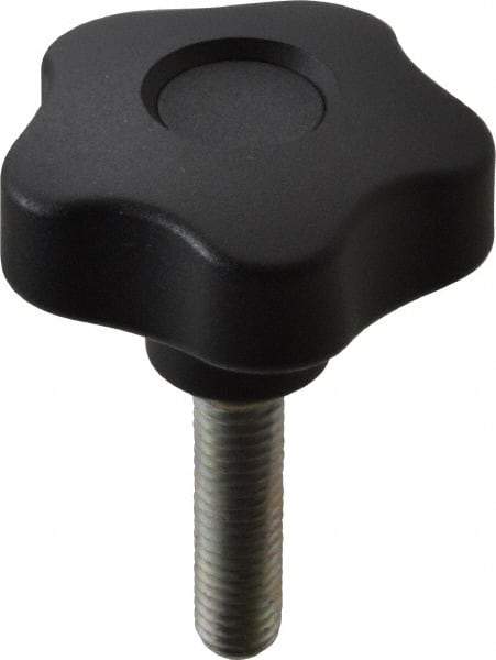 Elesa - 1.97" Head Diam, 5 Point Lobed Knob - 3/8-16 Stem, Thermoplastic, Black - Benchmark Tooling