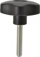Elesa - 2.48" Head Diam, 5 Point Lobed Knob - 3/8-16 Stem, Thermoplastic, Black - Benchmark Tooling