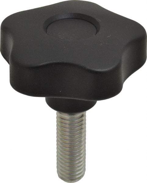 Elesa - 2.48" Head Diam, 5 Point Lobed Knob - 1/2-13 Stem, Thermoplastic, Black - Benchmark Tooling