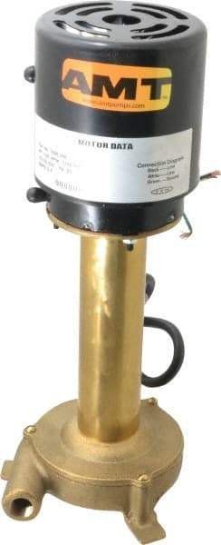 American Machine & Tool - 0.75 Amp, 230 Volt, 1/25 hp, 1 Phase, 1,725 RPM, Immersion Machine Tool & Recirculating Pump - 8 GPM, 3/4" Inlet, 5 psi, 12.4" Overall Height, NPT Thread, Brass Impeller, TEFC Motor - Benchmark Tooling