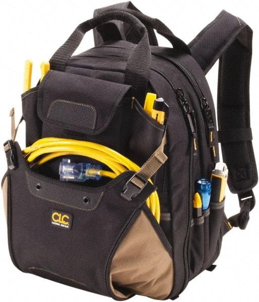 CLC - 44 Pocket Black & Khaki Polyester Backpack Tool Bag - 13" Wide x 7-1/2" Deep x 16" High - Benchmark Tooling