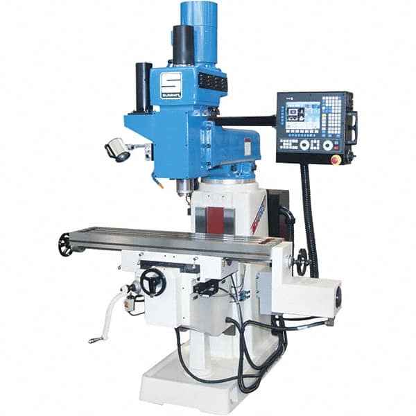 Summit - 20" Table Width x 52" Table Length, Electronic Variable Speed Control, 3 Phase Knee Milling Machine - CAT40 Spindle Taper, 5 hp - Benchmark Tooling