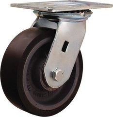 Hamilton - 6" Diam x 2" Wide x 7-1/2" OAH Top Plate Mount Swivel Caster - Polyurethane Mold onto Cast Iron Center, 1,500 Lb Capacity, Sealed Precision Ball Bearing, 4-1/2 x 6-1/4" Plate - Benchmark Tooling