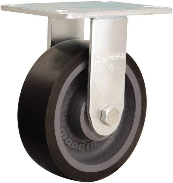 Hamilton - 6" Diam x 2" Wide x 7-1/2" OAH Top Plate Mount Rigid Caster - Polyurethane Mold onto Cast Iron Center, 1,500 Lb Capacity, Sealed Precision Ball Bearing, 4-1/2 x 6-1/4" Plate - Benchmark Tooling